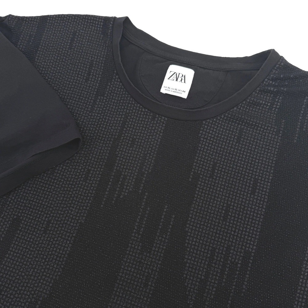 Zara T-Shirt Mens‎ XL Black Sequence Textured Front Short Sleeve Going Out Club